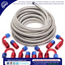 6AN 20-Foot Universal Silver Fuel Hose 10 Red and Blue Connectors