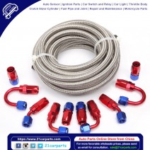 4AN 20-Foot Universal Silver Fuel Pipe 10 Red and Blue Connectors