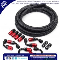 Universal 16ft AN-6 Black Nylon Braided Hose with 10pcs Red & Black Hose Ends and 2pcs Hose Separato