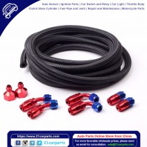 Universal 12ft AN-6 Black Nylon Braided Hose with 6pcs Red & Blue Hose Ends and 2pcs AN-6 to AN-10 F